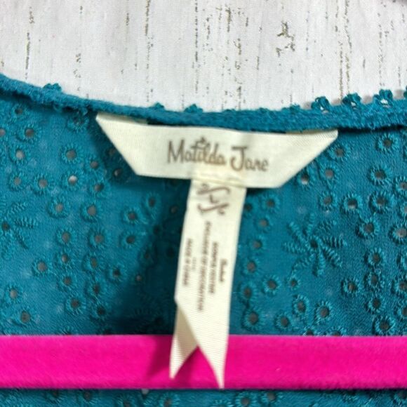 Matilda Jane Charismas Swiss Dot Peasant Boho Sheer Teal Green Top Blouse - Picture 7 of 13